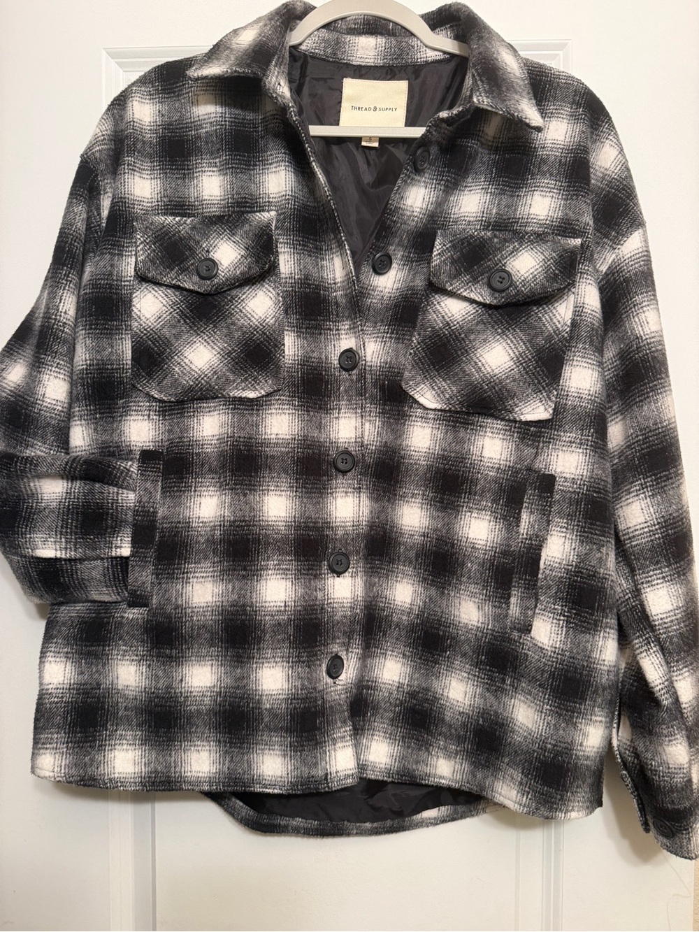 Thread & Supply Black and White Plaid Button-Up Shacket - Size Small